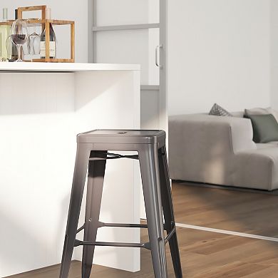 Merrick Lane Atlas Series Backless Dining Stool with Clear Coated Metal Frame for Indoor Use