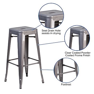 Merrick Lane Atlas Series Backless Dining Stool with Clear Coated Metal Frame for Indoor Use