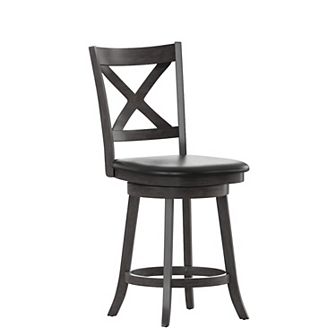 Merrick Lane Sora 24" Classic Wooden Crossback Swivel Counter Height Pub Stool with Upholstered Padded Seat and Integrated Footrest