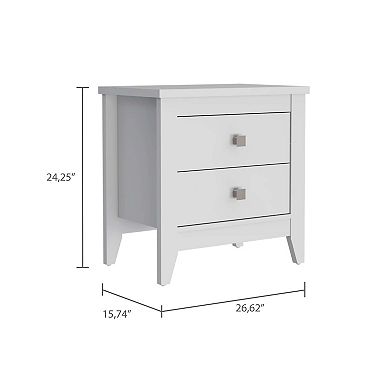 Breeze Four-Legged Modern Bedroom Nightstand, with Two Drawers