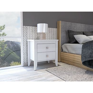 Breeze Four-Legged Modern Bedroom Nightstand, with Two Drawers
