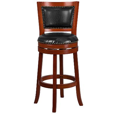 Merrick Lane Amara Series Wooden Stool with Open Panel Back with Faux Leather Accent and Seat