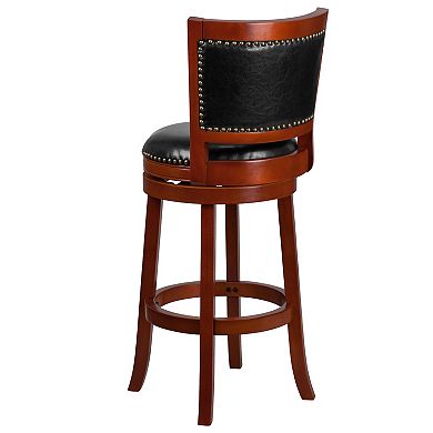 Merrick Lane Amara Series Wooden Stool with Open Panel Back with Faux Leather Accent and Seat