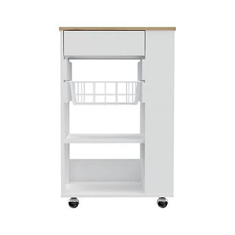 Shelton Kitchen Cart, Two Open Shelves,One Drawer, Four Caster