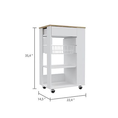 Shelton Kitchen Cart, Two Open Shelves,One Drawer, Four Caster