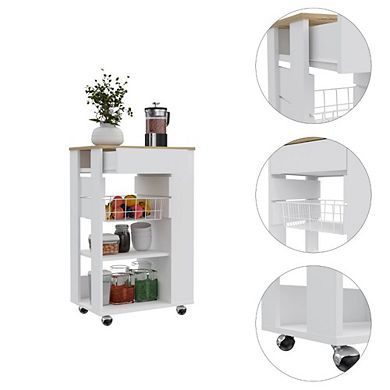 Shelton Kitchen Cart, Two Open Shelves,One Drawer, Four Caster