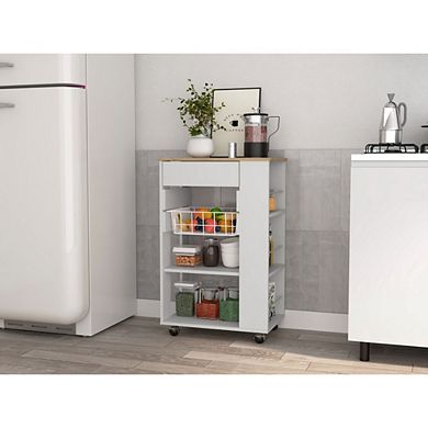 Shelton Kitchen Cart, Two Open Shelves,One Drawer, Four Caster