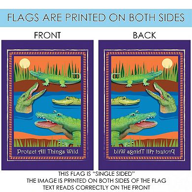 Crocodiles on Lake 'Protect All Things Wild' Outdoor House Flag 40" x 28"