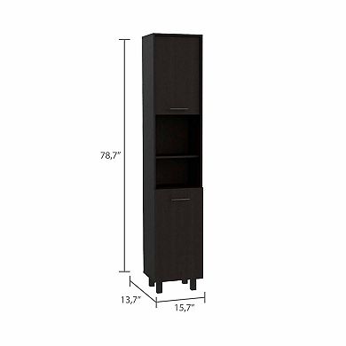 Sheffield 2-Door Pantry Cabinet, with Two 2-Cabinet Spaces and Two Open Shelves