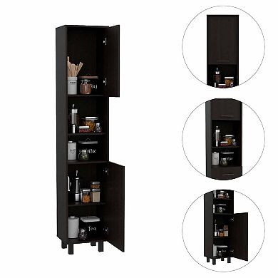 Sheffield 2-Door Pantry Cabinet, with Two 2-Cabinet Spaces and Two Open Shelves