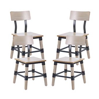 Merrick Lane Set Of 4 Industrial Style Dining Chairs - Steel Supports & Footrest