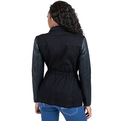 Curvy Women's Vegan Leather Long Sleeve Anorak Jacket