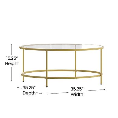 Merrick Lane Newbury Round Glass Coffee Table Set - 3 Piece Glass Table Set with Metal and Vertical Legs