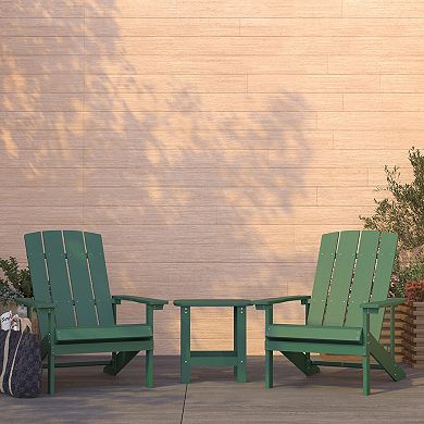 Merrick Lane Set of 2 Riviera All-Weather Adirondack Patio Chairs with Matching Side Table