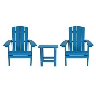 Merrick Lane Set of 2 Riviera All-Weather Adirondack Patio Chairs with Matching Side Table