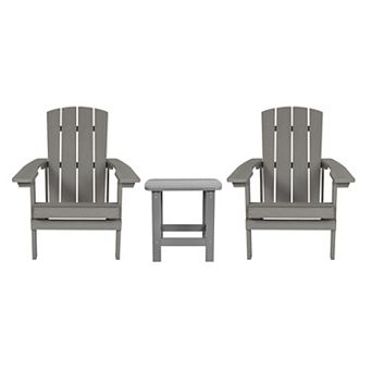 Merrick Lane Set of 2 Riviera All-Weather Adirondack Patio Chairs with Matching Side Table