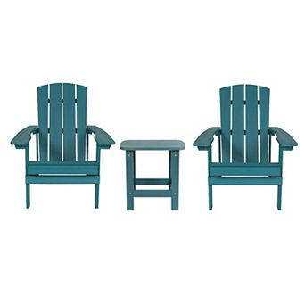 Merrick Lane Set of 2 Riviera All-Weather Adirondack Patio Chairs with Matching Side Table