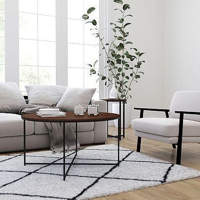 Merrick Lane Fairdale Round Coffee Table Set - 3 Piece Coffee Table Set with Crisscross Frame - Coffee Table & 2 End Tables