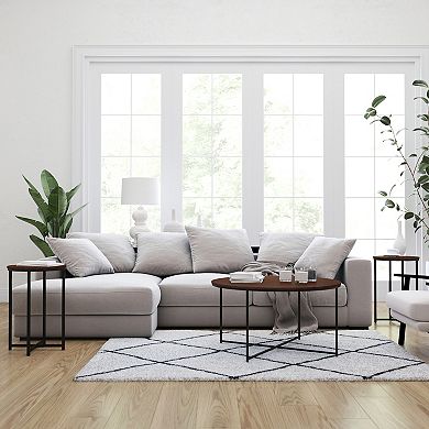 Merrick Lane Fairdale Round Coffee Table Set - 3 Piece Coffee Table Set with Crisscross Frame - Coffee Table & 2 End Tables