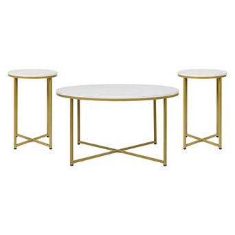 Merrick Lane Fairdale Round Coffee Table Set - 3 pc Coffee Table Set with Crisscross Frame - Coffee Table & 2 End Tables
