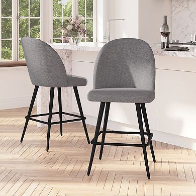 Merrick Lane Teague Set of 2 Modern Armless Counter Stools with Contoured Backs, Steel Frames, and Integrated Footrests