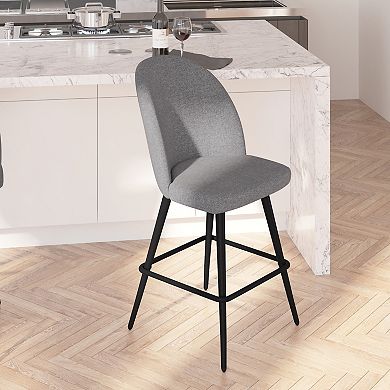 Merrick Lane Teague Set of 2 Modern Armless Counter Stools with Contoured Backs, Steel Frames, and Integrated Footrests