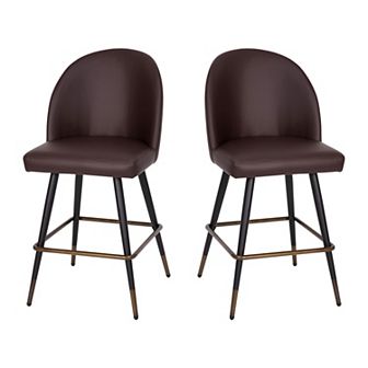 Merrick Lane Teague Set of 2 Modern Armless Counter Stools with Contoured Backs, Steel Frames, and Integrated Footrests