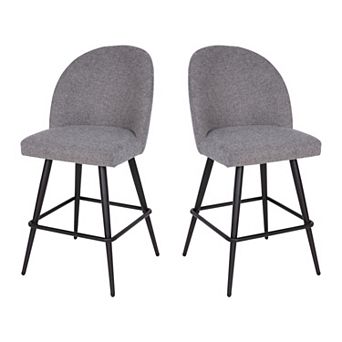 Merrick Lane Teague Set of 2 Modern Armless Counter Stools with Contoured Backs, Steel Frames, and Integrated Footrests