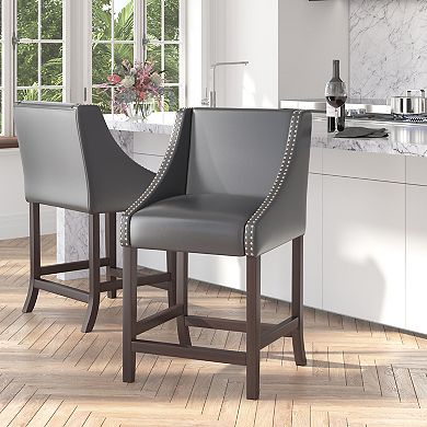 Merrick Lane Taylorsville 24 Inch Counter Height Stool with Nailhead Trim - Set of 2