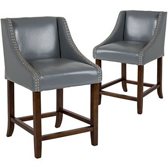 Merrick Lane Taylorsville 24 Inch Counter Height Stool with Nailhead Trim - Set of 2
