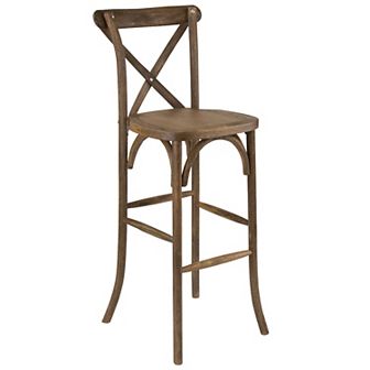 Merrick Lane 30 Inch Bistro Style Bar Height Wooden Cross Back Dining Stool
