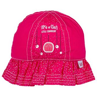 Infant Bucket Hat, It's A Girl Cranberry Cotton Printed Babies Hat, Infant Pink Hat, 0-18 Months