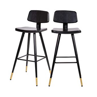 Merrick Lane Aragon Faux Leather Barstools Contemporary Upholstered Stools with Metal Frame and Integrated Footrest - Set of 2