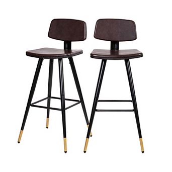 Merrick Lane Aragon Faux Leather Barstools Contemporary Upholstered Stools with Metal Frame and Integrated Footrest - Set of 2