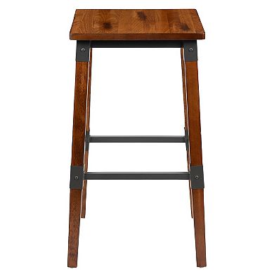 Merrick Lane Breton Backless Bar Height Stools with Steel Supports and Footrest - Set Of 2