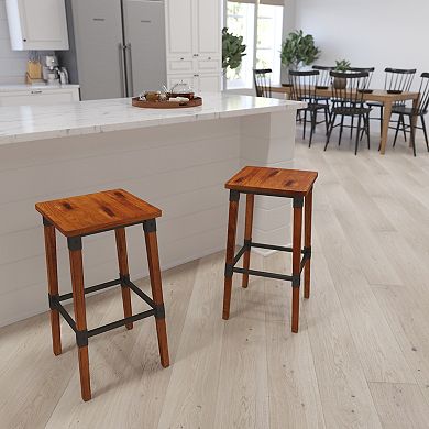 Merrick Lane Breton Backless Bar Height Stools with Steel Supports and Footrest - Set Of 2