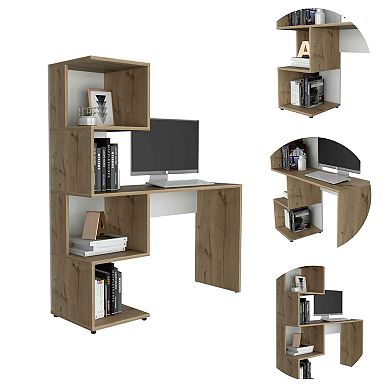 Lincoln Computer Desk with Bookcase and 4 Spacious Storage Shelves