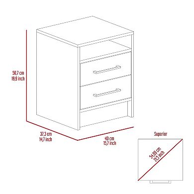Philadelphia Nightstand, Two Drawers, Concealed Shelf