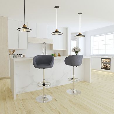 Merrick Lane Valencia Bucket Seat Bar and Dining Stool Modern Stool with 360 Swivel, Adjustable Height and Metal Footrest