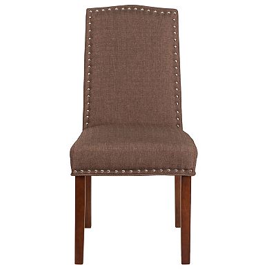 Merrick Lane Hollowell Parsons Chair Plush Dining Chair with Accent Nail Trim and Wooden Legs