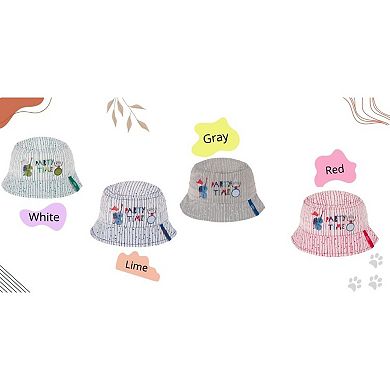 Infant Bucket Hat, Party Time Animal Band Cotton Embroidered Hat