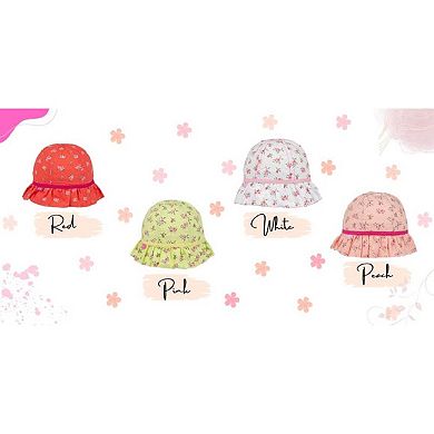 Infant Girl's Bucket Hat, Lime and Pink Cotton Floral Print Hat, Dainty Sun Hat, 0-18 Months