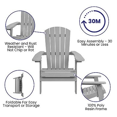 Merrick Lane Set Of Two Riviera Folding Adirondack Patio Chairs With Matching Outdoor Side Table