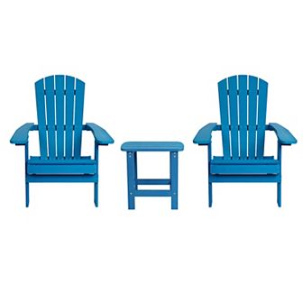Merrick Lane Set Of Two Riviera Folding Adirondack Patio Chairs With Matching Outdoor Side Table