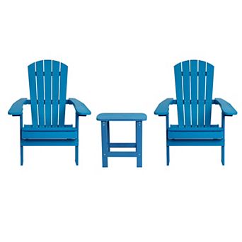 Merrick Lane Set Of Two Riviera Folding Adirondack Patio Chairs With Matching Outdoor Side Table