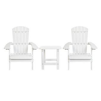 Merrick Lane Set Of Two Riviera Folding Adirondack Patio Chairs With Matching Outdoor Side Table