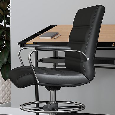 Merrick Lane Tevia Mid-Back Drafting Chair with Adjustable Foot Ring Faux Leather Upholstered Swivel Chair with Chrome Base