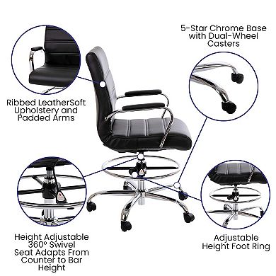 Merrick Lane Tevia Mid-Back Drafting Chair with Adjustable Foot Ring Faux Leather Upholstered Swivel Chair with Chrome Base