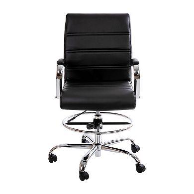 Merrick Lane Tevia Mid-Back Drafting Chair with Adjustable Foot Ring Faux Leather Upholstered Swivel Chair with Chrome Base