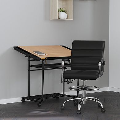 Merrick Lane Tevia Mid-Back Drafting Chair with Adjustable Foot Ring Faux Leather Upholstered Swivel Chair with Chrome Base